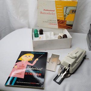 VTG 60's Singer Buttonholer #161829 with 19 Templates and Book Slant Needle Zig